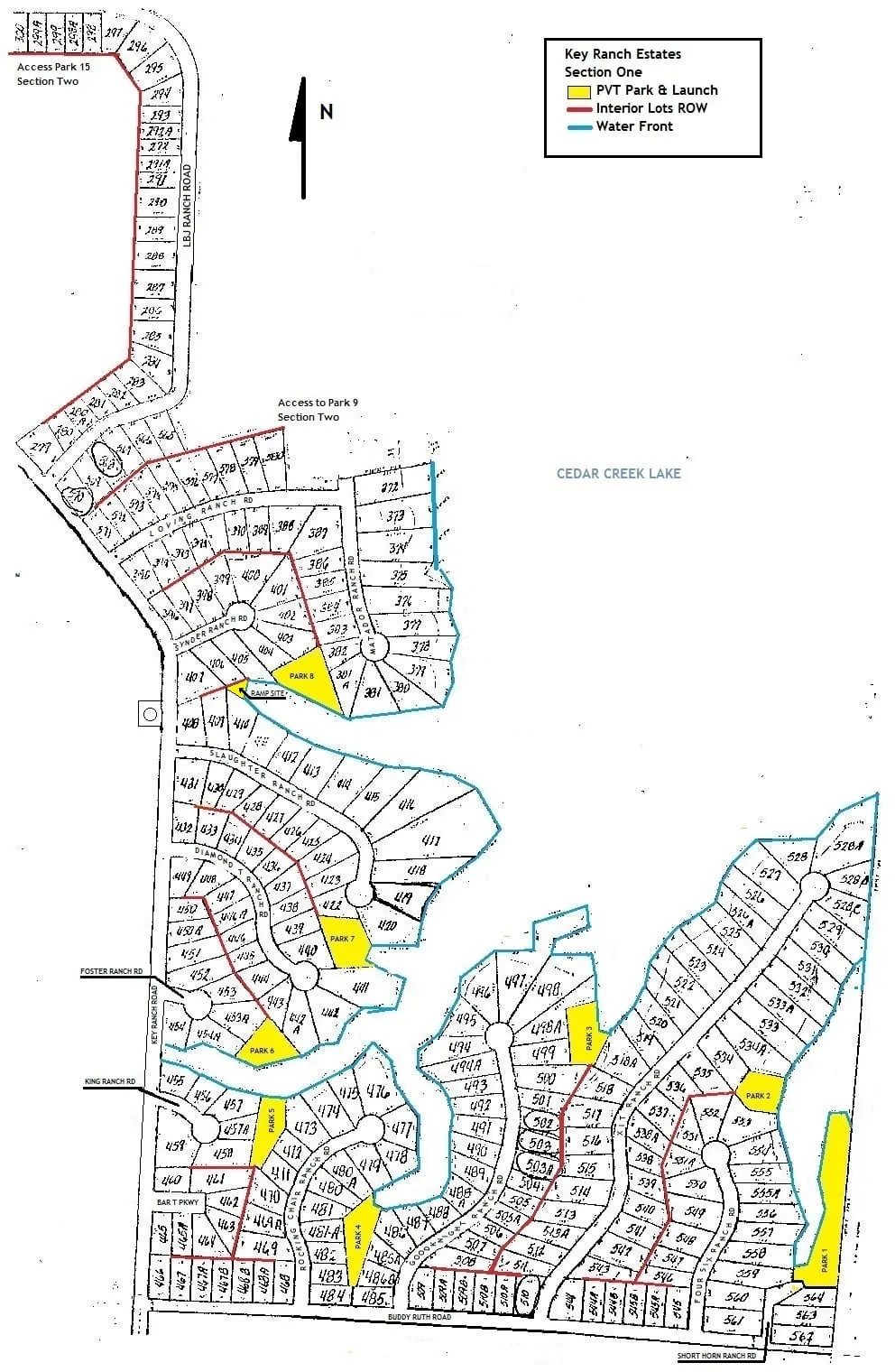 Color-coded map of Section One of Key Ranch Estates