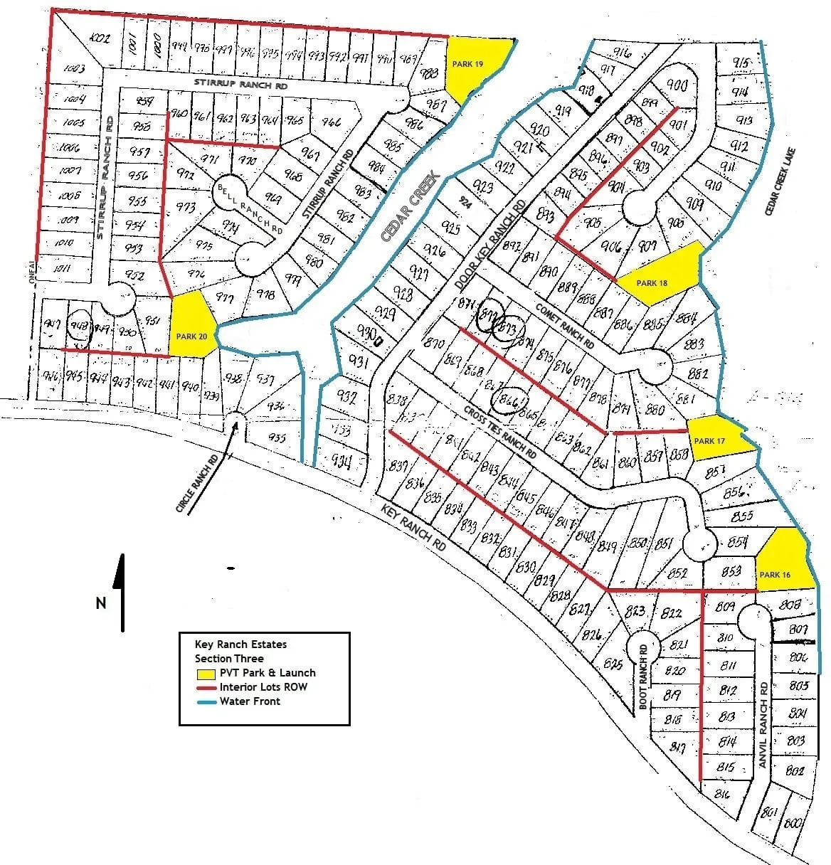Color-coded map of Section Three of Key Ranch Estates